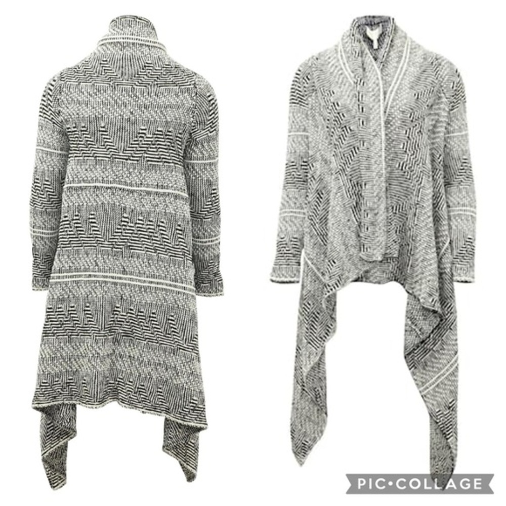 Maje Long Line Waterfall Open Cardigan Black & White Sz 1/Small